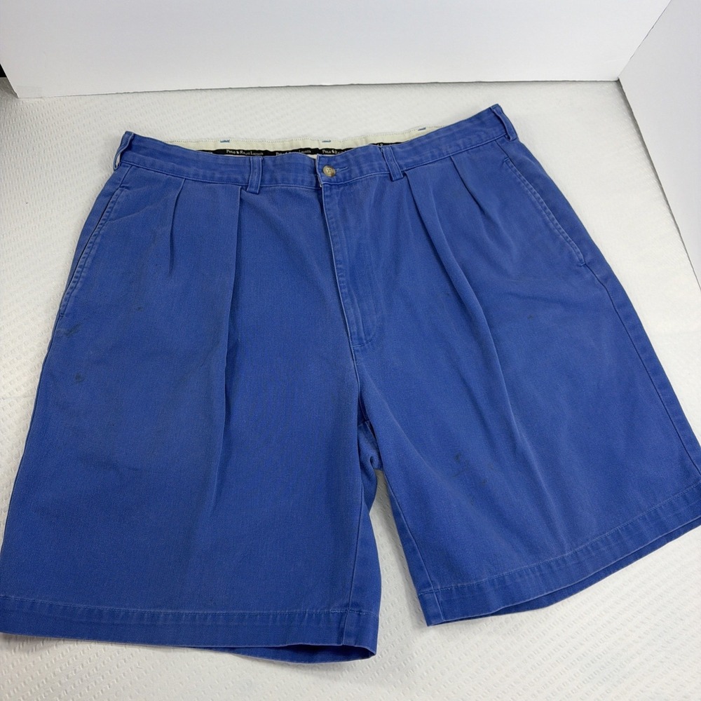 VTG Polo Ralph Lauren Shorts Mens 38 Blue Chino Pleated Preppy Casual Golf Dad